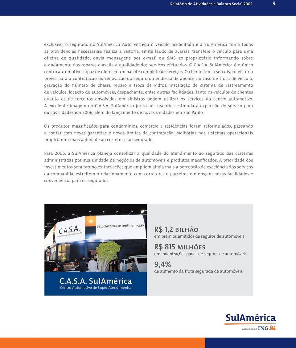 efetuados. O C.A.S.A. SulAmérica é o único centro automotivo capaz de oferecer um pacote completo de serviços.