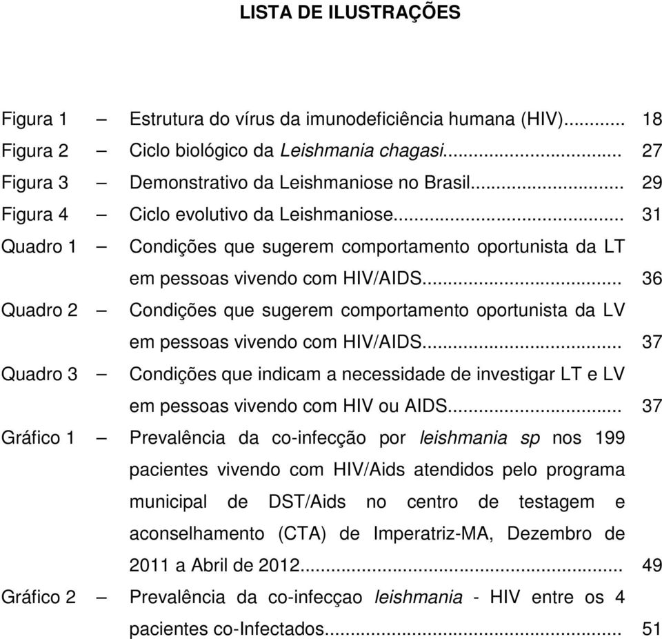 .. 36 Quadro 2 Condições que sugerem comportamento oportunista da LV em pessoas vivendo com HIV/AIDS.