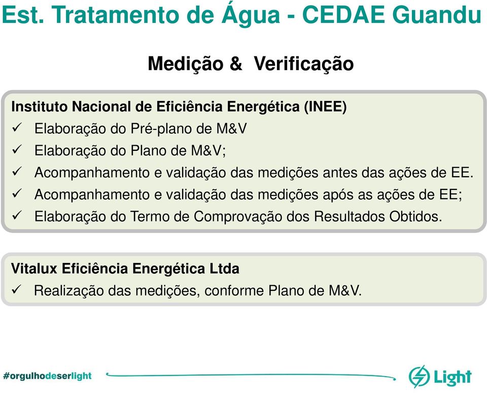 Acompanhamento e validação das medições após as ações de EE; Elaboração do Termo de Comprovação dos