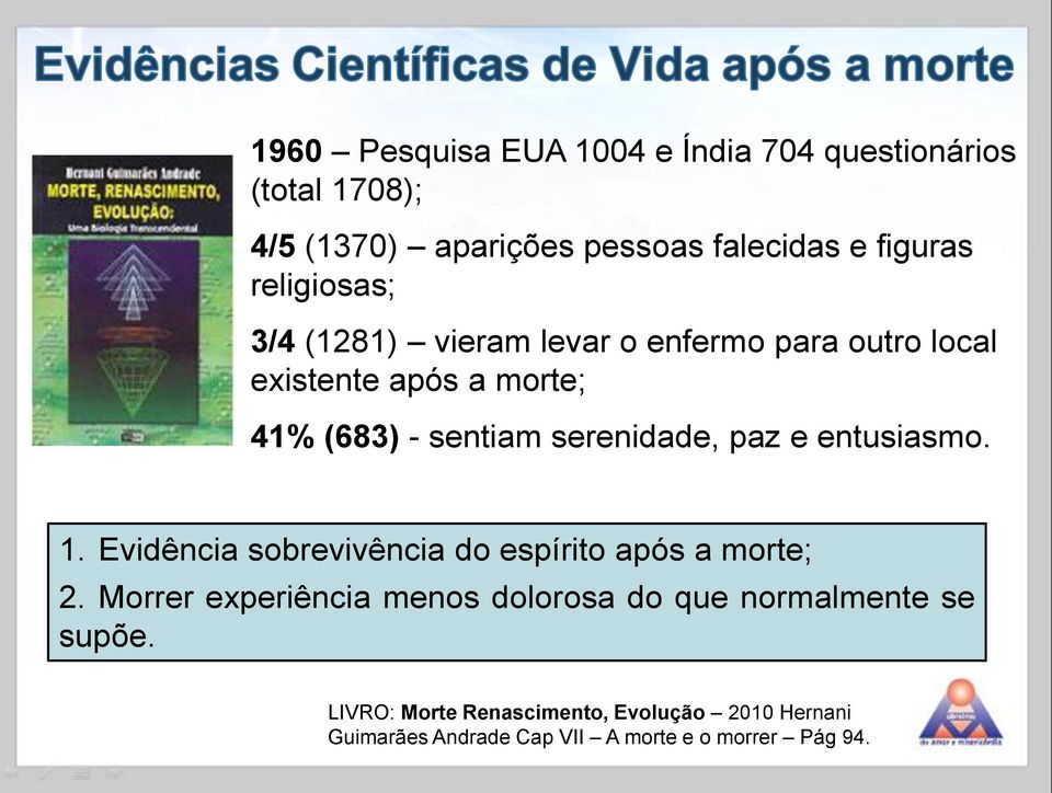 serenidade, paz e entusiasmo. 1. Evidência sobrevivência do espírito após a morte; 2.