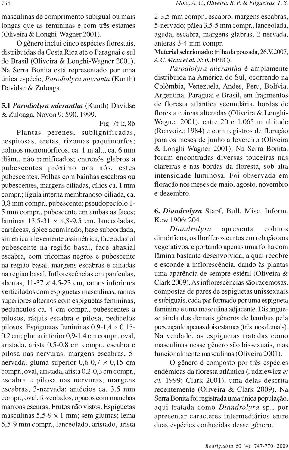 Na Serra Bonita está representado por uma única espécie, Parodiolyra micranta (Kunth) Davidse & Zuloaga. 5.1 Parodiolyra micrantha (Kunth) Davidse & Zuloaga, Novon 9: 590. 1999. Fig.