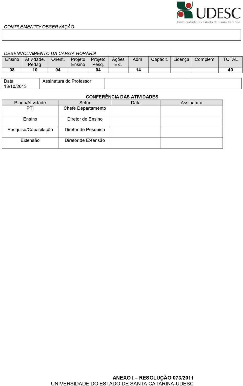 08 10 04 04 14 40 Data 13/10/2013 Assinatura do Professor CONFERÊNCIA DAS ATIVIDADES Plano/Atividade Setor Data