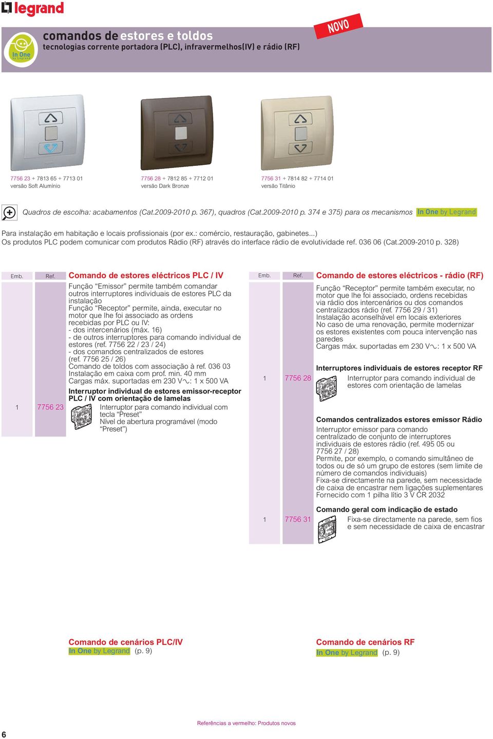 : comércio, restauração, gabinetes...) Os produtos PLC podem comunicar com produtos Rádio (RF) através do interface rádio de evolutividade ref. 036 06 (Cat.009-00 p. 38) Emb. Ref.