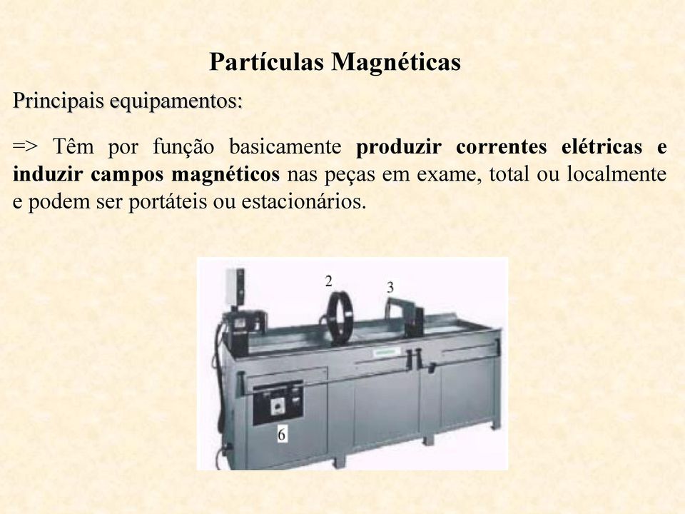 induzir campos magnéticos nas peças em exame, total