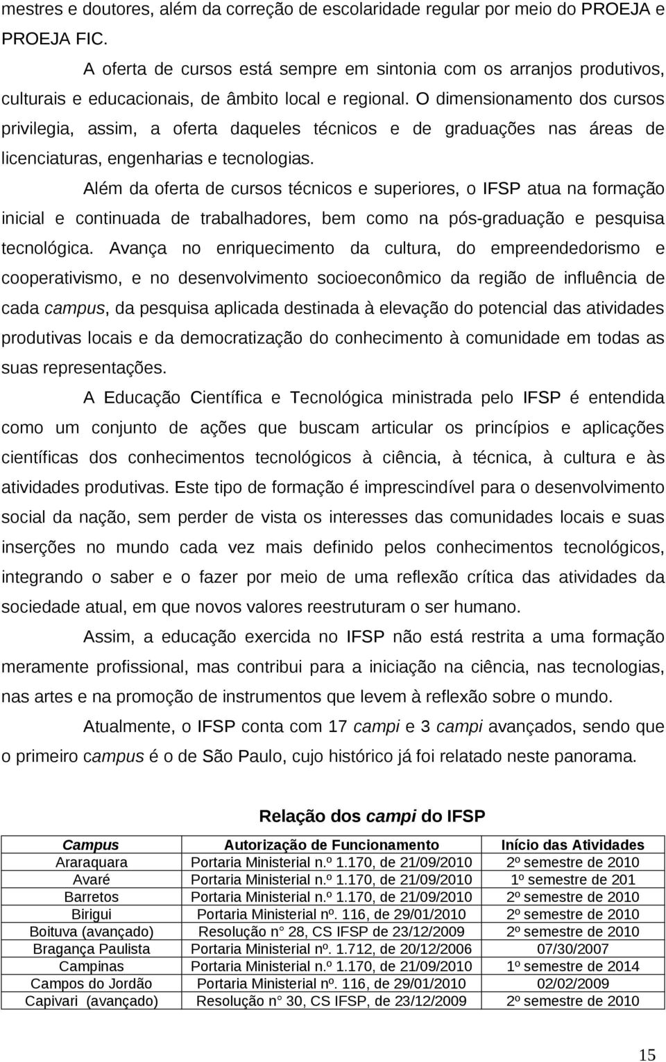 O dimensionamento dos cursos privilegia, assim, a oferta daqueles técnicos e de graduações nas áreas de licenciaturas, engenharias e tecnologias.