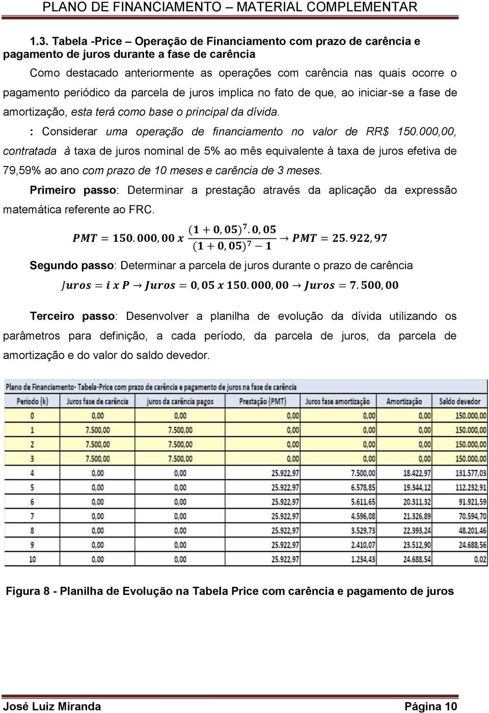 000,00, contratada à taxa de juros nominal de 5% ao mês equivalente à taxa de juros efetiva de 79,59% ao ano com prazo de 10 meses e carência de 3 meses.