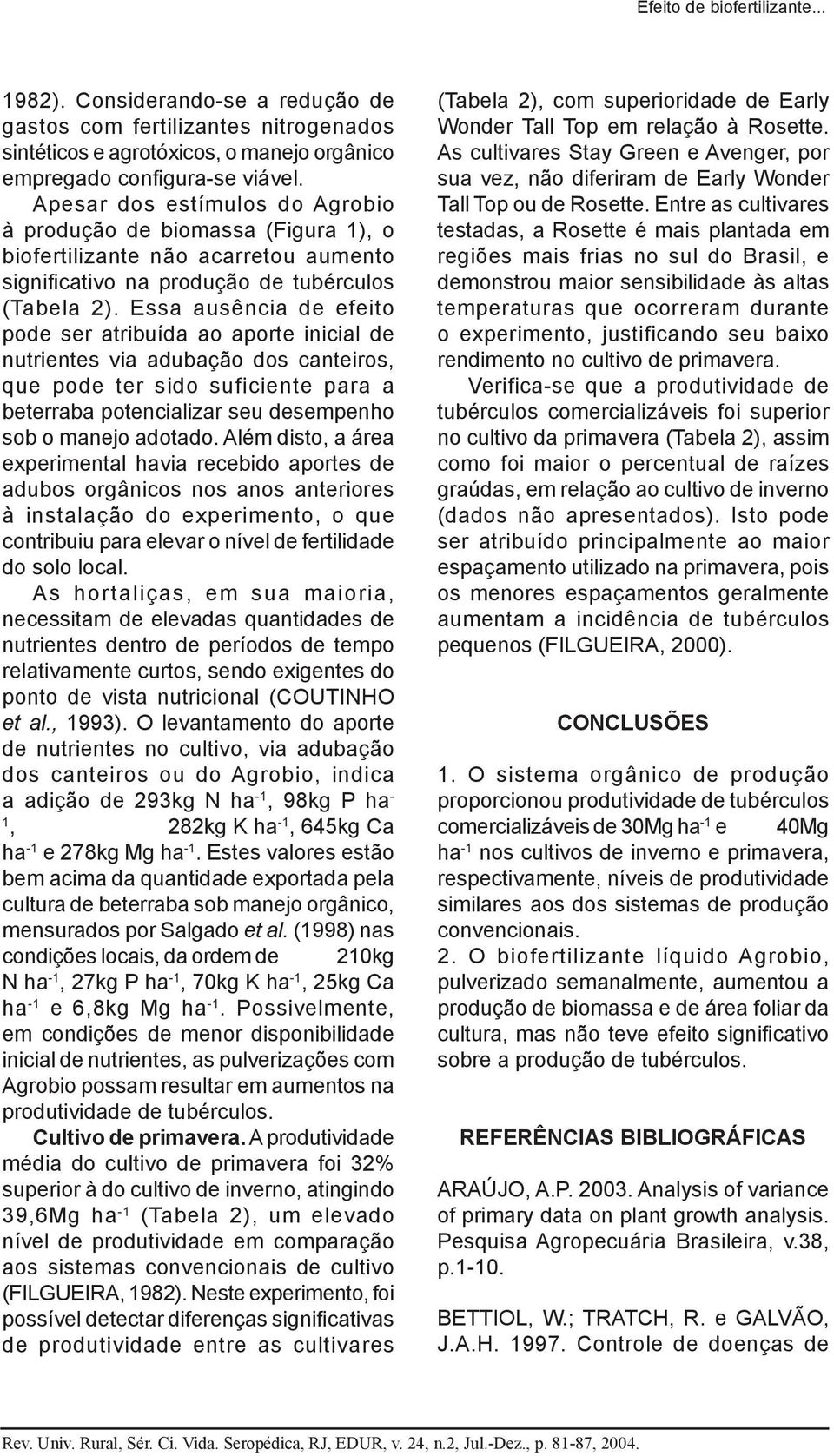 Essa ausência de efeito pode ser atribuída ao aporte inicial de nutrientes via adubação dos canteiros, que pode ter sido suficiente para a beterraba potencializar seu desempenho sob o manejo adotado.