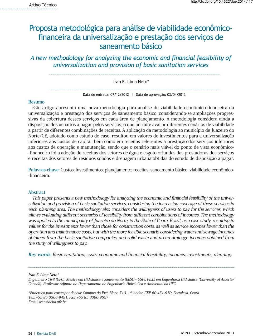 feasibility of universalization and provision of basic sanitation services Iran E.