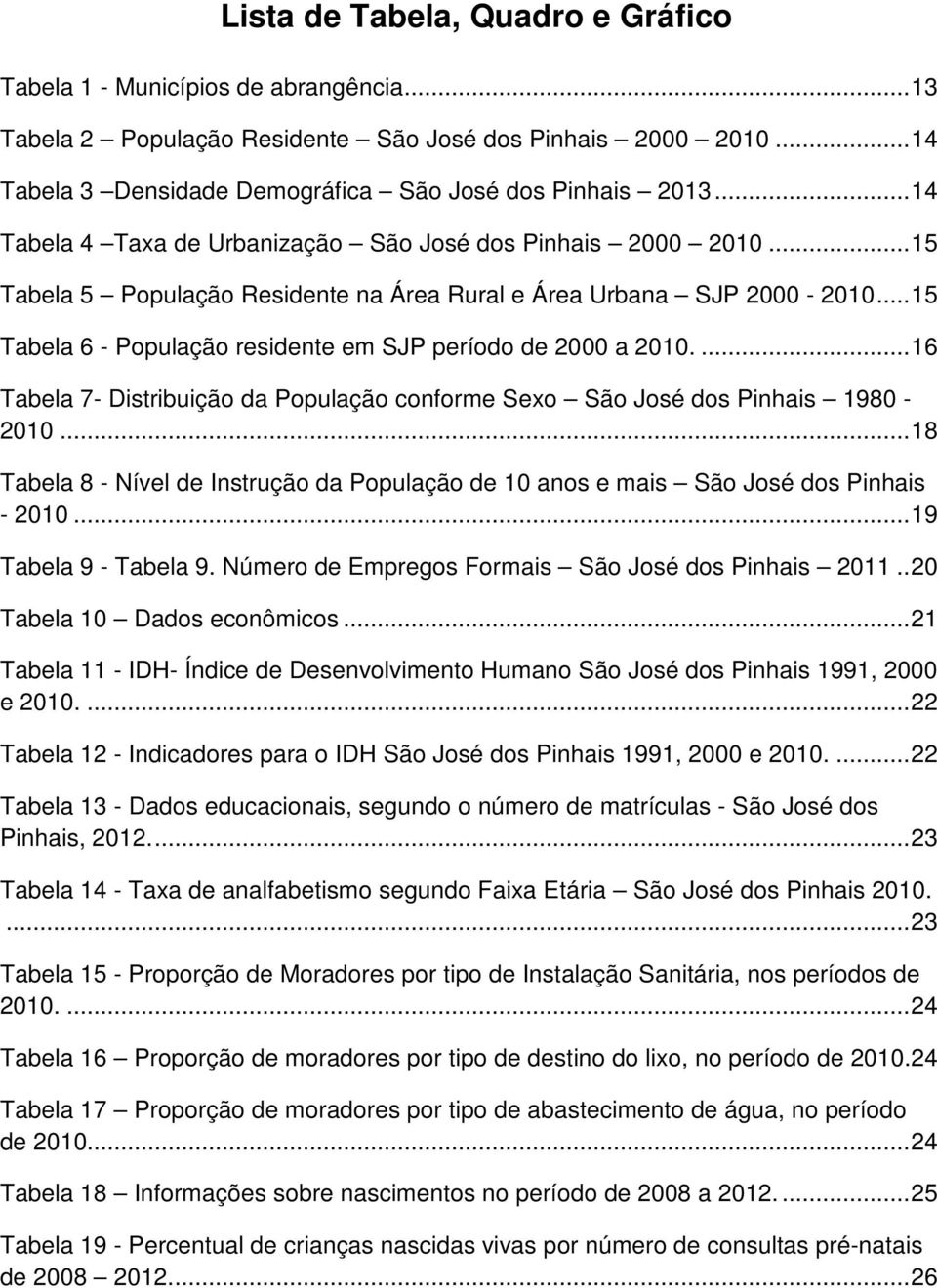 .. 15 Tabela 6 - População residente em SJP período de 2000 a 2010.... 16 Tabela 7- Distribuição da População conforme Sexo São José dos Pinhais 1980-2010.