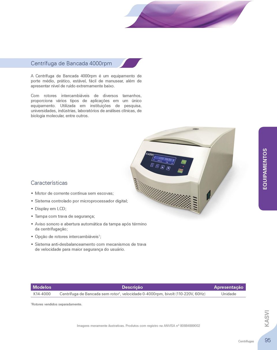 Utilizada em instituições de pesquisa, universidades, indústrias, laboratórios de análises clínicas, de biologia molecular, entre outros.