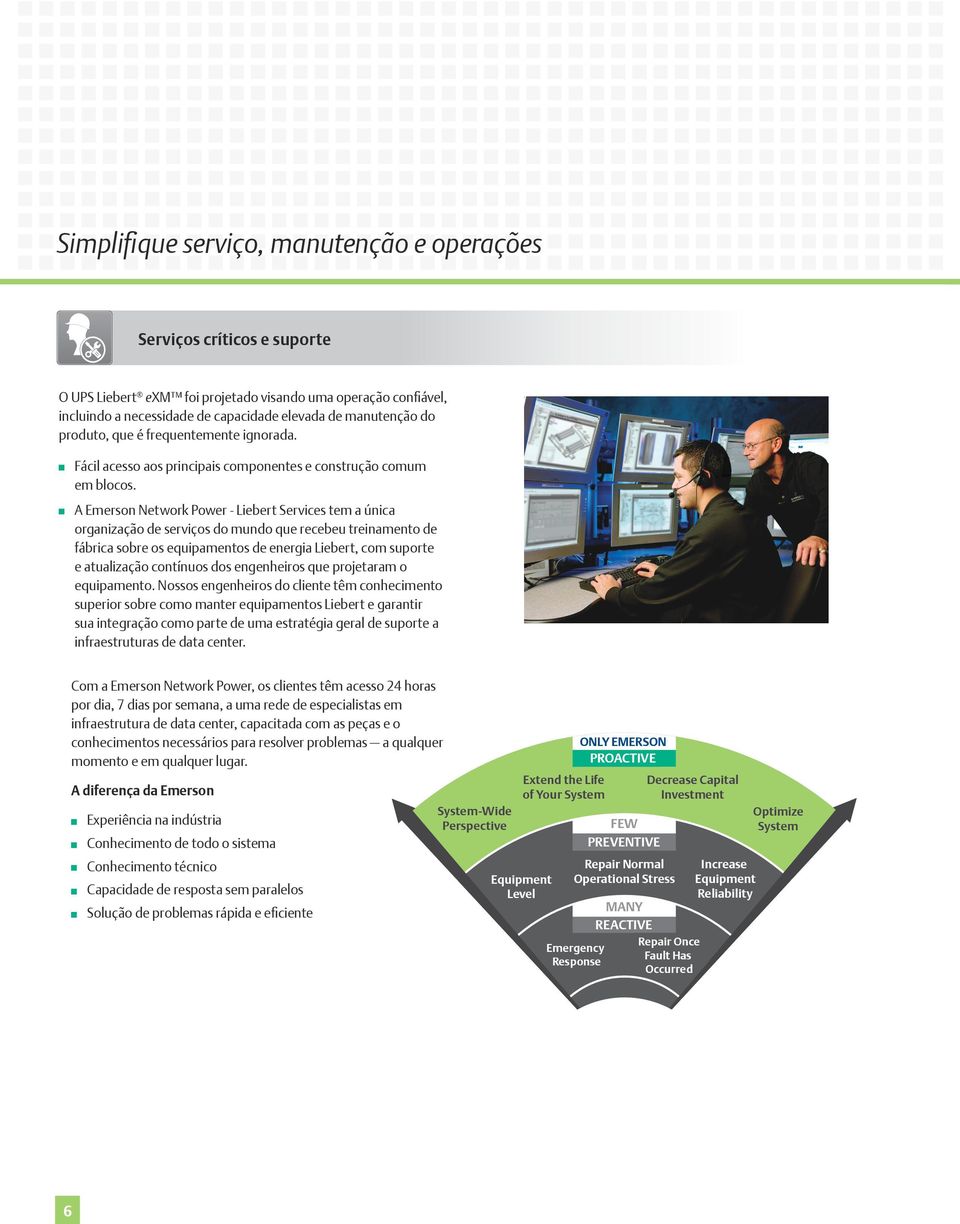 A Emerson Network Power - Liebert Services tem a única organização de serviços do mundo que recebeu treinamento de fábrica sobre os equipamentos de energia Liebert, com suporte e atualização