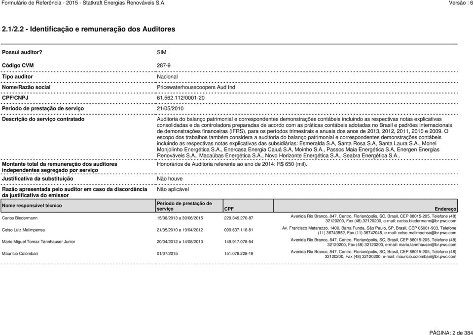 Auditoria do balanço patrimonial e correspondentes demonstrações contábeis incluindo as respectivas notas explicativas consolidadas e da controladora preparadas de acordo com as práticas contábeis