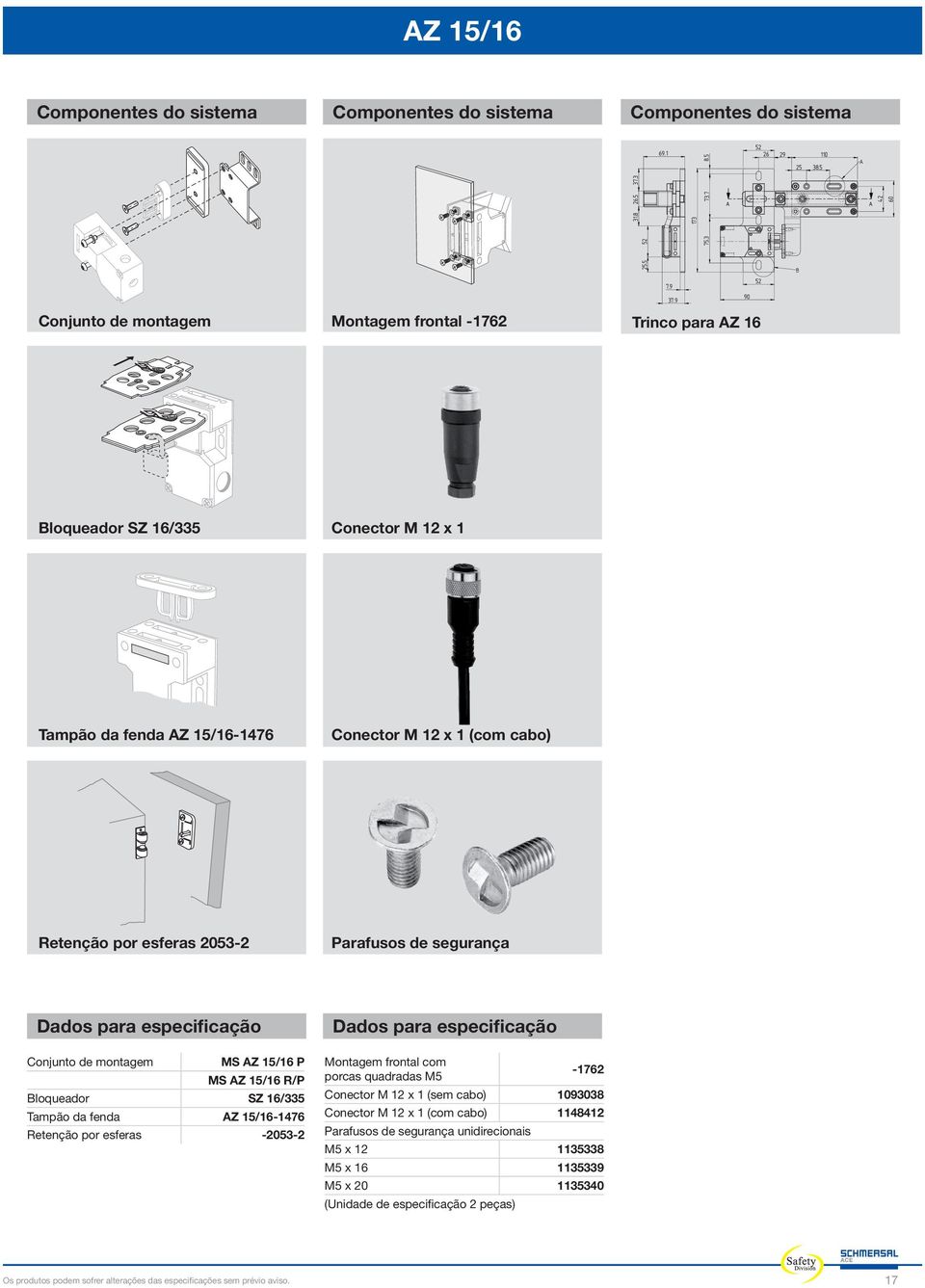 segurança Conjunto de montagem MS 1/ P MS 1/ R/P Bloqueador SZ /33 Tampão da fenda 1/-147 Retenção por esferas -3-2 Montagem frontal com porcas quadradas M -172