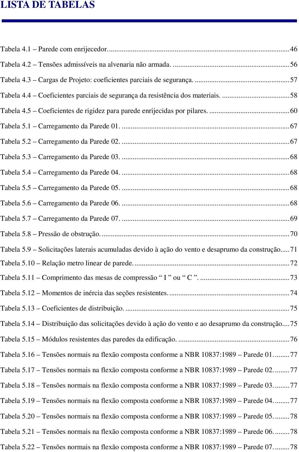 2 Carregamento da Parede 02....67 Tabela 5.3 Carregamento da Parede 03....68 Tabela 5.4 Carregamento da Parede 04....68 Tabela 5.5 Carregamento da Parede 05....68 Tabela 5.6 Carregamento da Parede 06.