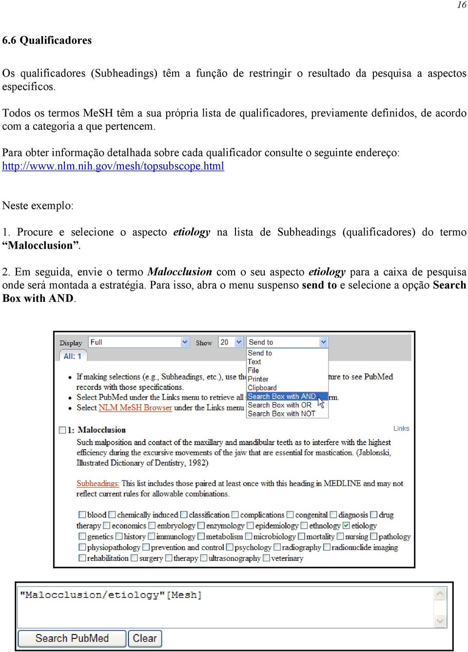 Para obter informação detalhada sobre cada qualificador consulte o seguinte endereço: http://www.nlm.nih.gov/mesh/topsubscope.html Neste exemplo: 1.