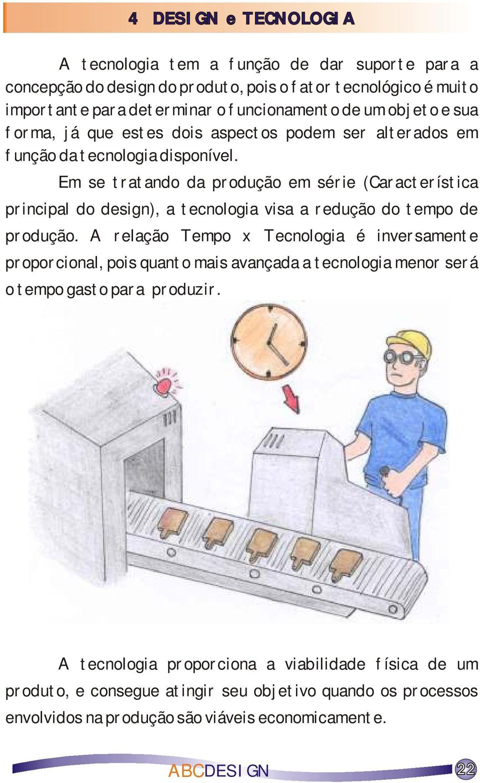 Em se tratando da produção em série (Característica principal do design), a tecnologia visa a redução do tempo de produção.