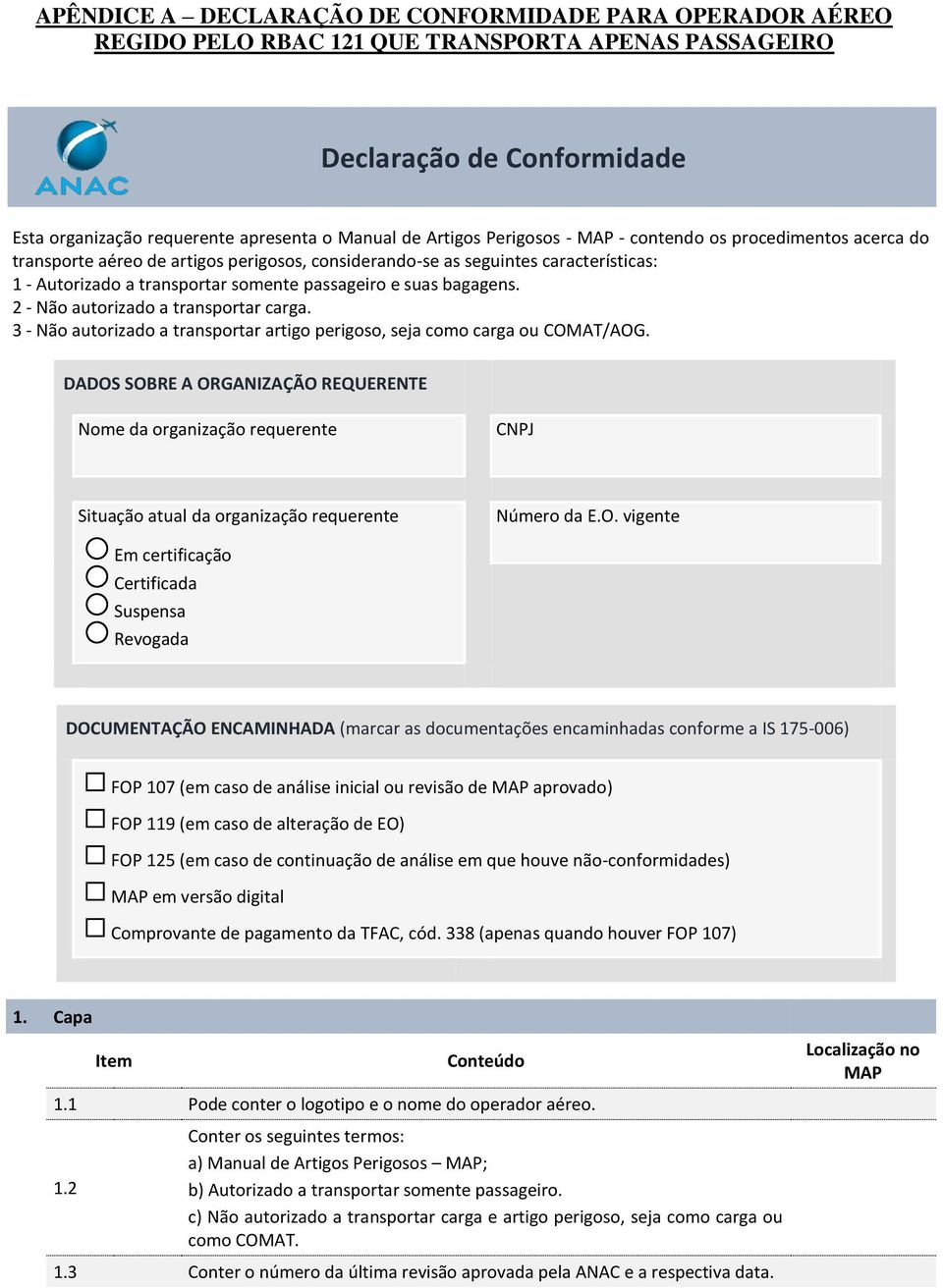 2 - Não autorizado a transportar carga. 3 - Não autorizado a transportar artigo perigoso, seja como carga ou COMAT/AOG.