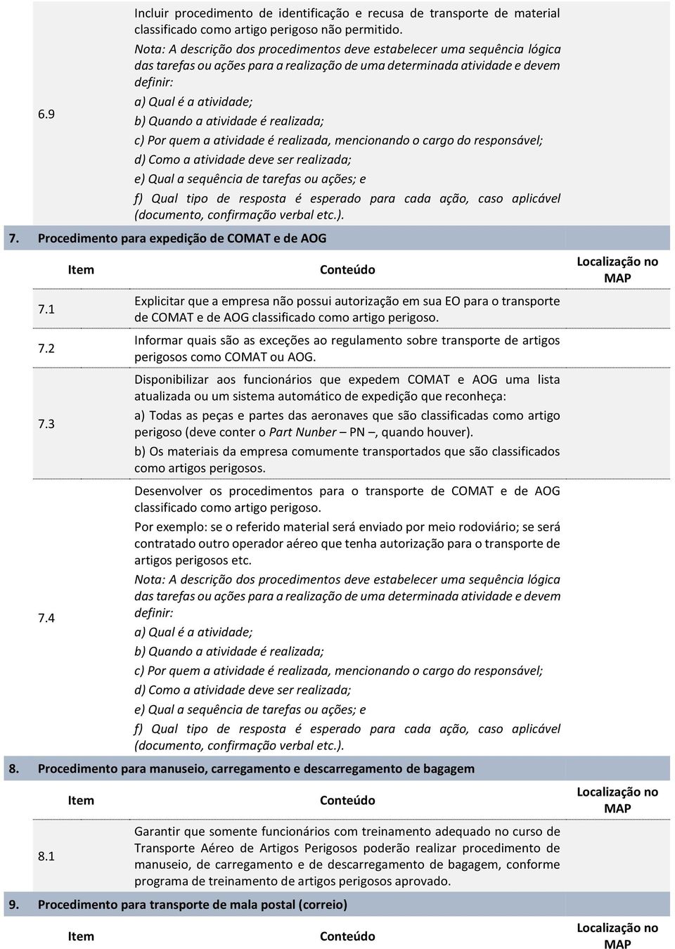 Informar quais são as exceções ao regulamento sobre transporte de artigos perigosos como COMAT ou AOG.