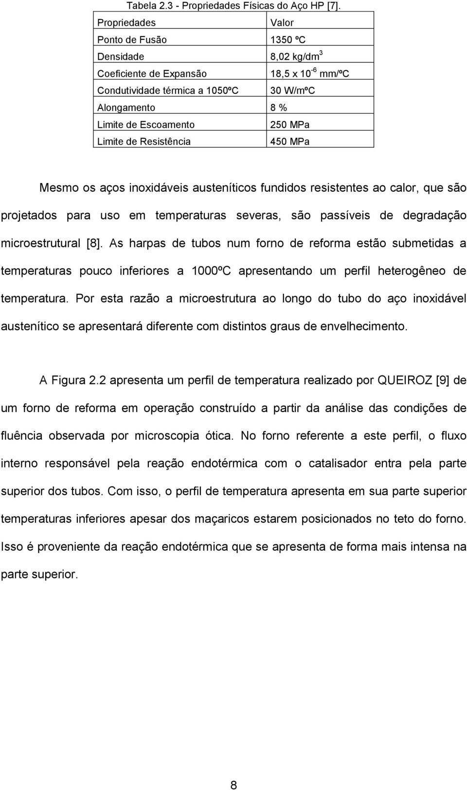 de Resistência 450 MPa Mesmo os aços inoxidáveis austeníticos fundidos resistentes ao calor, que são projetados para uso em temperaturas severas, são passíveis de degradação microestrutural [8].