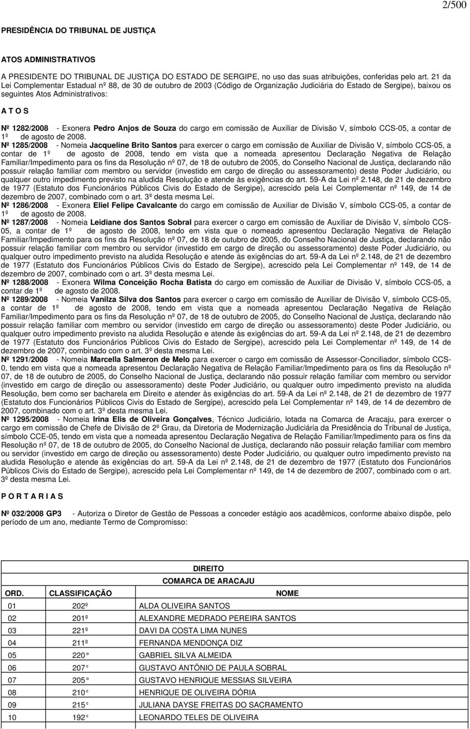 Anjos de Souza do cargo em comissão de Auxiliar de Divisão V, símbolo CCS-05, a contar de 1º de agosto de 2008.