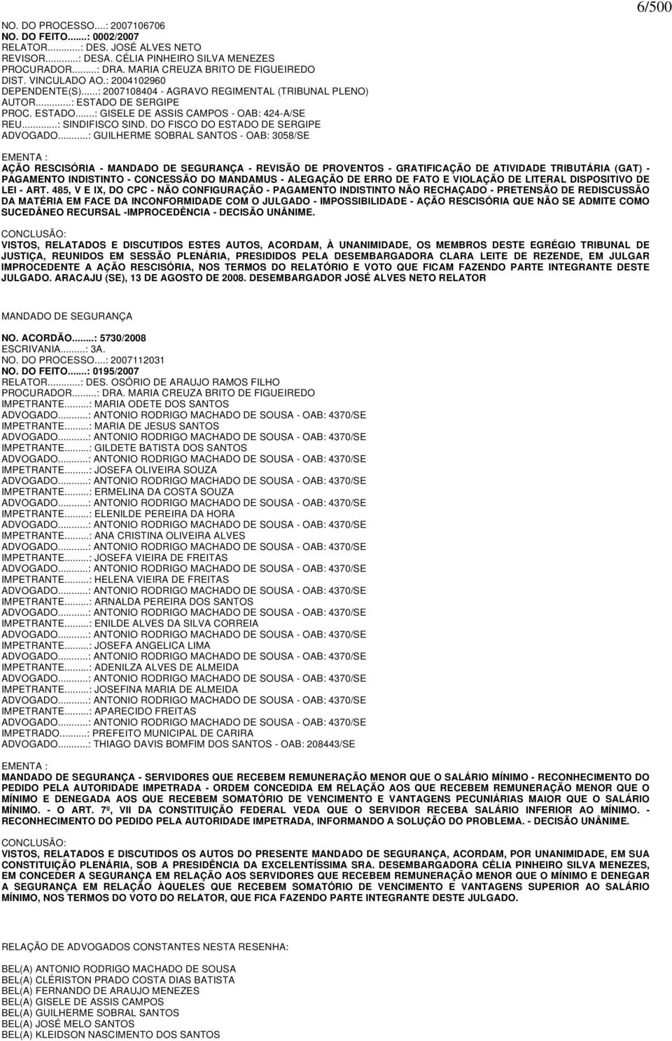 DO FISCO DO ESTADO DE SERGIPE ADVOGADO.