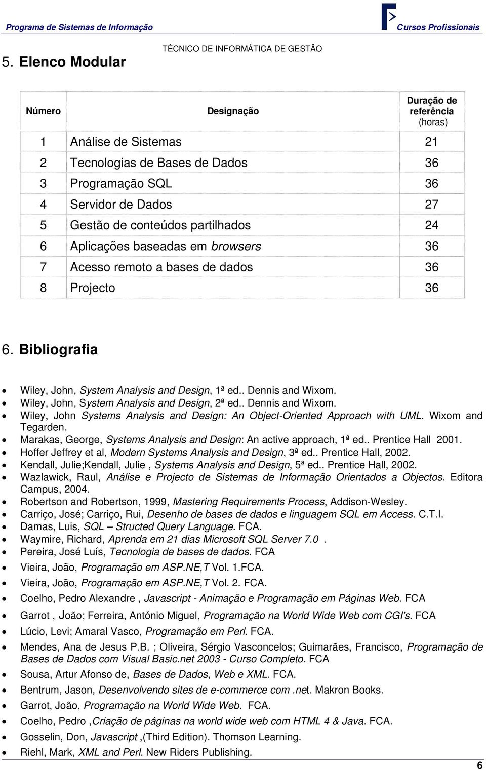 Wiley, John, System Analysis and Design, 2ª ed.. Dennis and Wixom. Wiley, John Systems Analysis and Design: An Object-Oriented Approach with UML. Wixom and Tegarden.