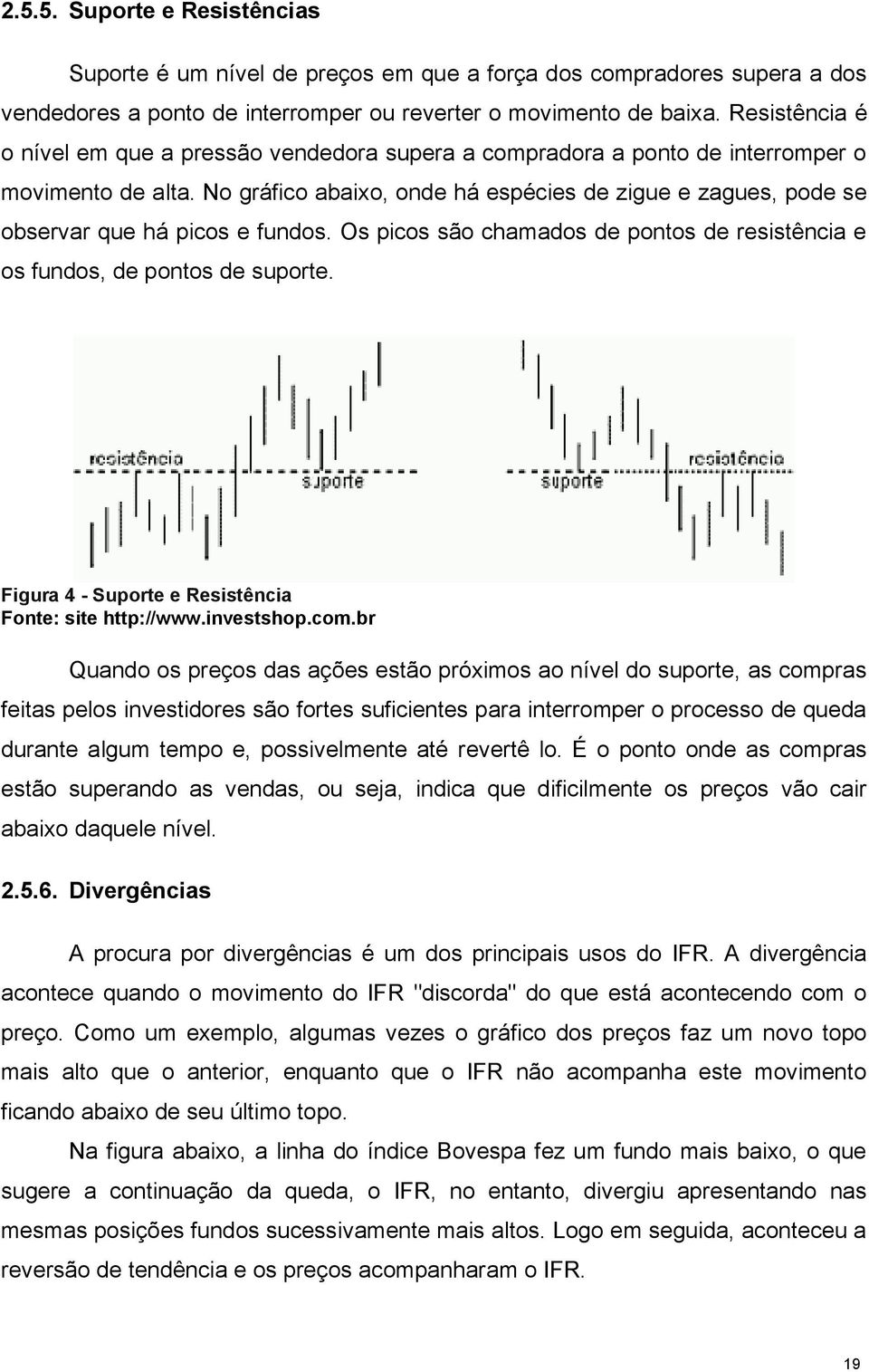 No gráfico abaixo, onde há espécies de zigue e zagues, pode se observar que há picos e fundos. Os picos são chamados de pontos de resistência e os fundos, de pontos de suporte.