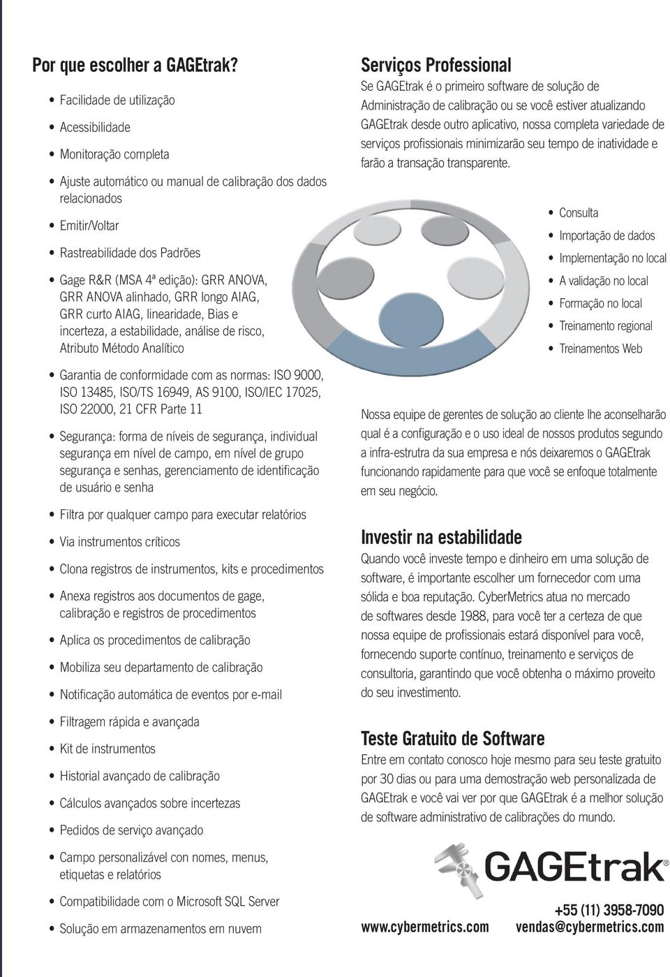 ANOVA, GRR ANOVA alinhado, GRR longo AIAG, GRR curto AIAG, linearidade, Bias e incerteza, a estabilidade, análise de risco, Atributo Método Analítico Garantia de conformidade com as normas: ISO 9000,