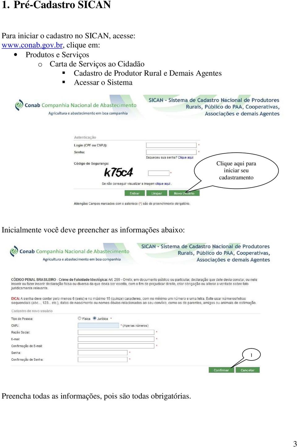 Rural e Demais Agentes Acessar o Sistema Clique aqui para iniciar seu cadastramento