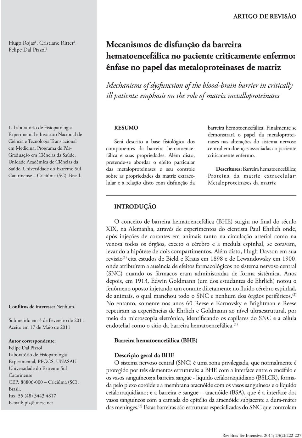 Laboratório de Fisiopatologia Experimental e Instituto Nacional de Ciência e Tecnologia Translacional em Medicina, Programa de Pós- Graduação em Ciências da Saúde, Unidade Acadêmica de Ciências da