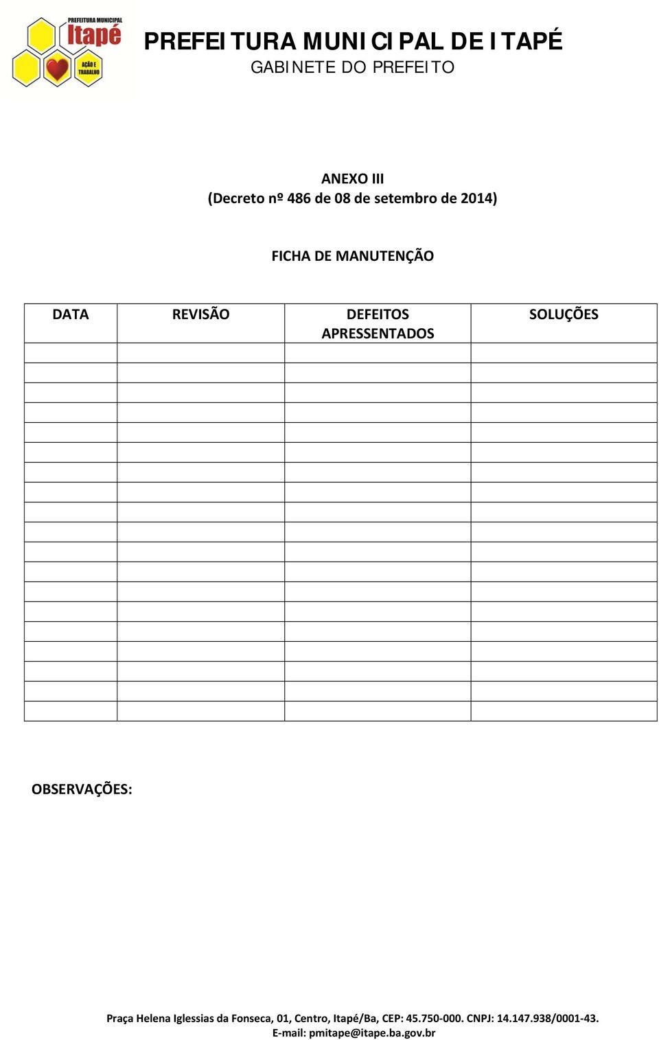 MANUTENÇÃO DATA REVISÃO DEFEITOS