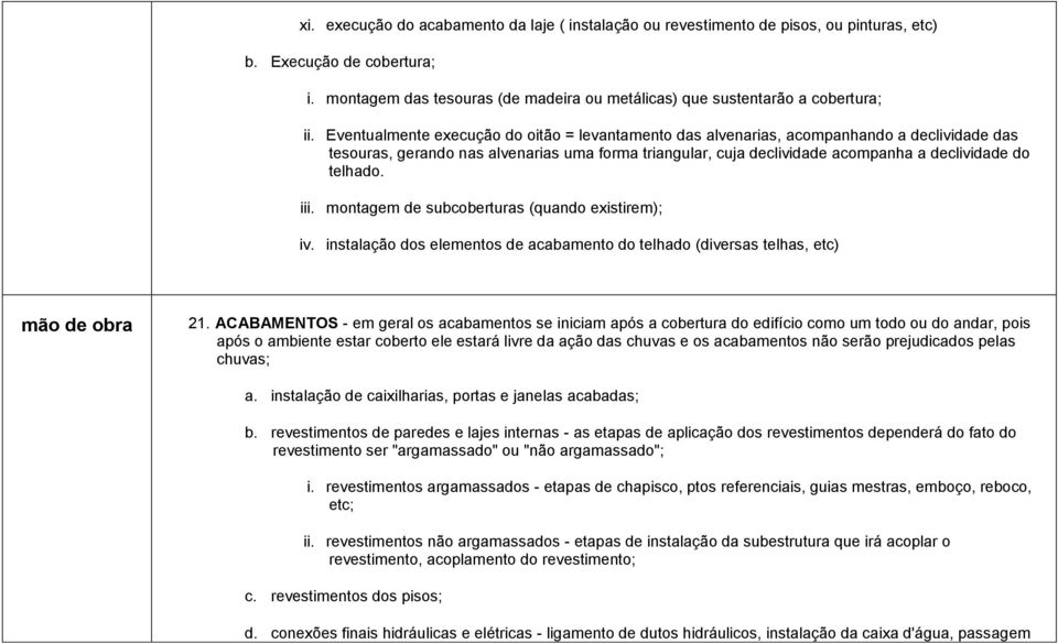 Eventualmente execução do oitão = levantamento das alvenarias, acompanhando a declividade das tesouras, gerando nas alvenarias uma forma triangular, cuja declividade acompanha a declividade do