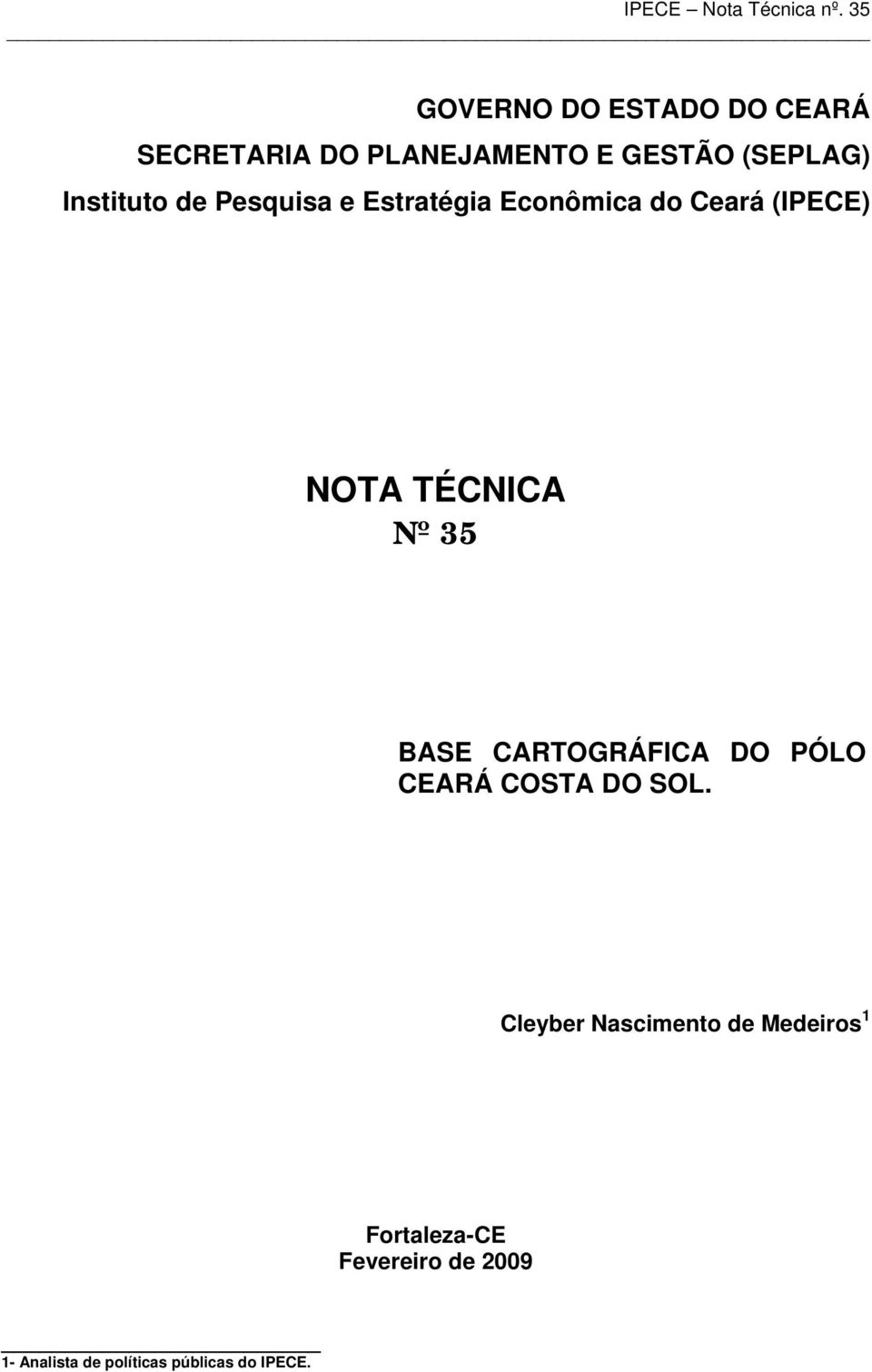 Nº 35 BASE CARTOGRÁFICA DO PÓLO CEARÁ COSTA DO SOL.