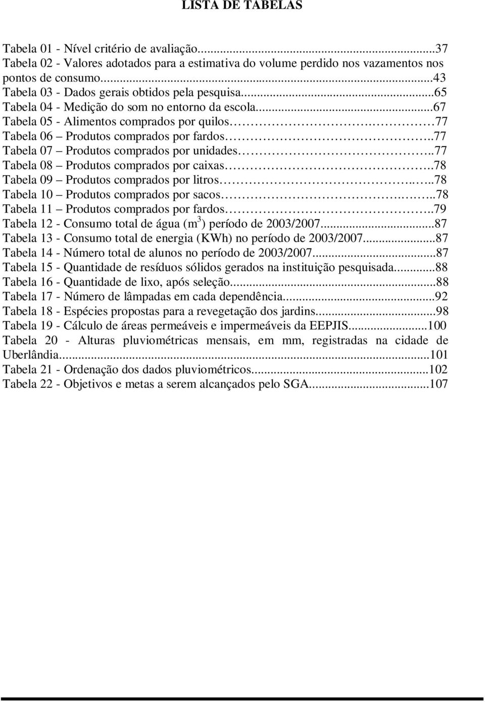 .77 Tabela 07 Produtos comprados por unidades..77 Tabela 08 Produtos comprados por caixas..78 Tabela 09 Produtos comprados por litros....78 Tabela 10 Produtos comprados por sacos.