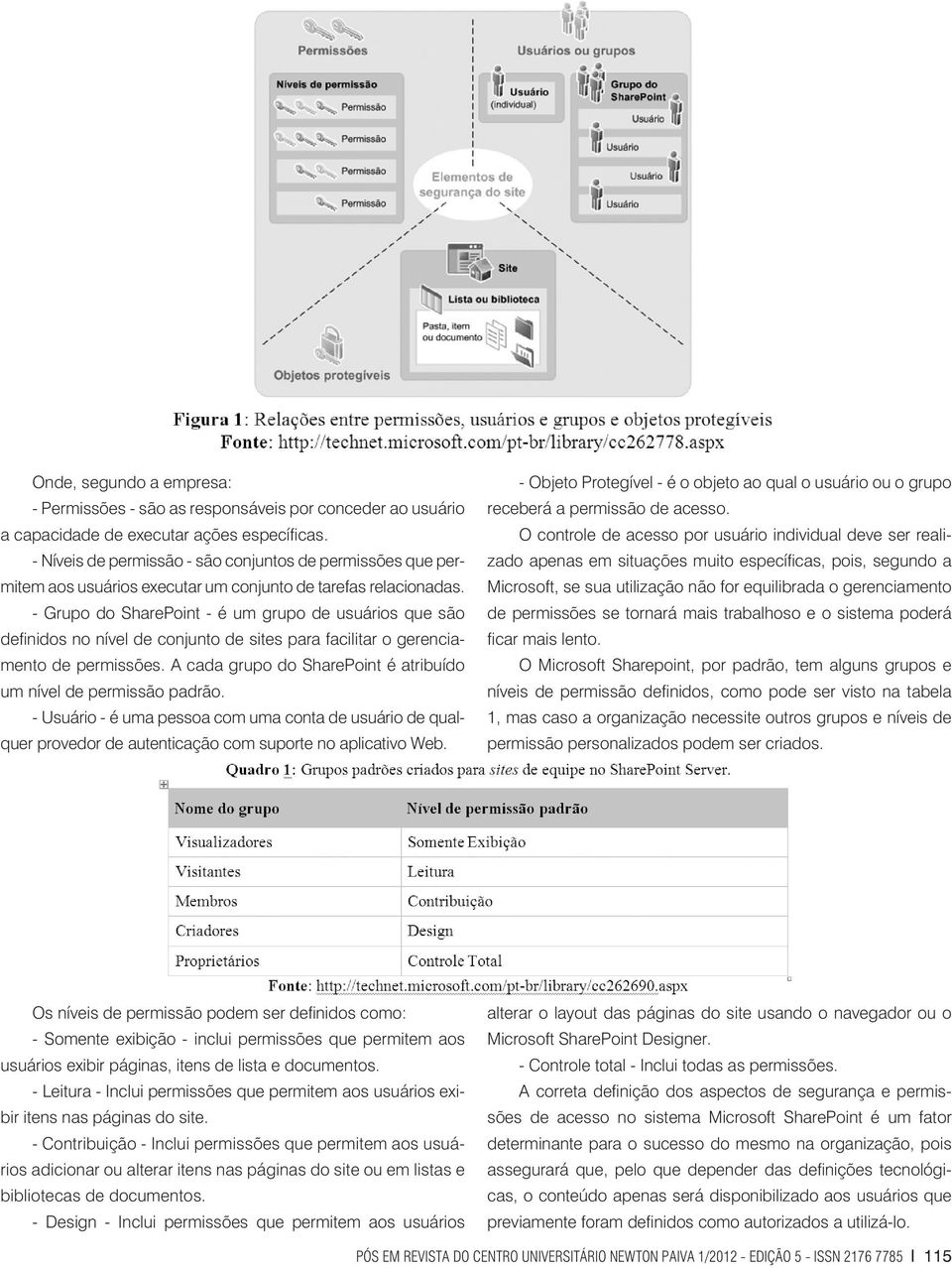 - Grupo do SharePoint - é um grupo de usuários que são definidos no nível de conjunto de sites para facilitar o gerenciamento de permissões.