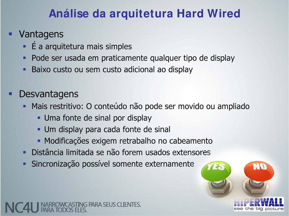 pode ser movido ou ampliado Uma fonte de sinal por display Um display para cada fonte de sinal Modificações exigem