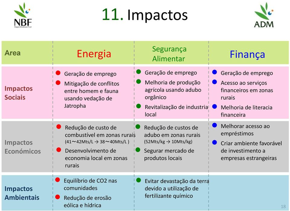 industria local Redução de custos de adubo em zonas rurais (52Mts/kg 10Mts/kg) Segurar mercado de produtos locais Geração de emprego Acesso ao serviços financeiros em zonas rurais Melhoria de