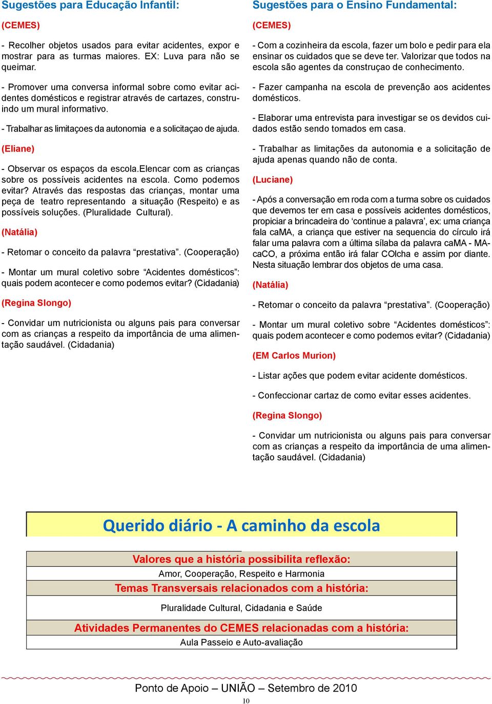 - Trabalhar as limitaçoes da autonomia e a solicitaçao de ajuda. (Eliane) - Observar os espaços da escola.elencar com as crianças sobre os possíveis acidentes na escola. Como podemos evitar?