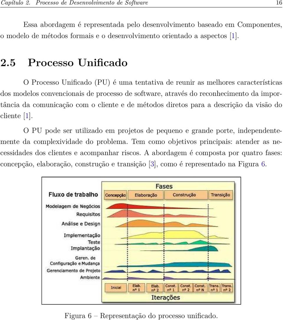 5 Processo Unificado O Processo Unificado (PU) é uma tentativa de reunir as melhores características dos modelos convencionais de processo de software, através do reconhecimento da importância da