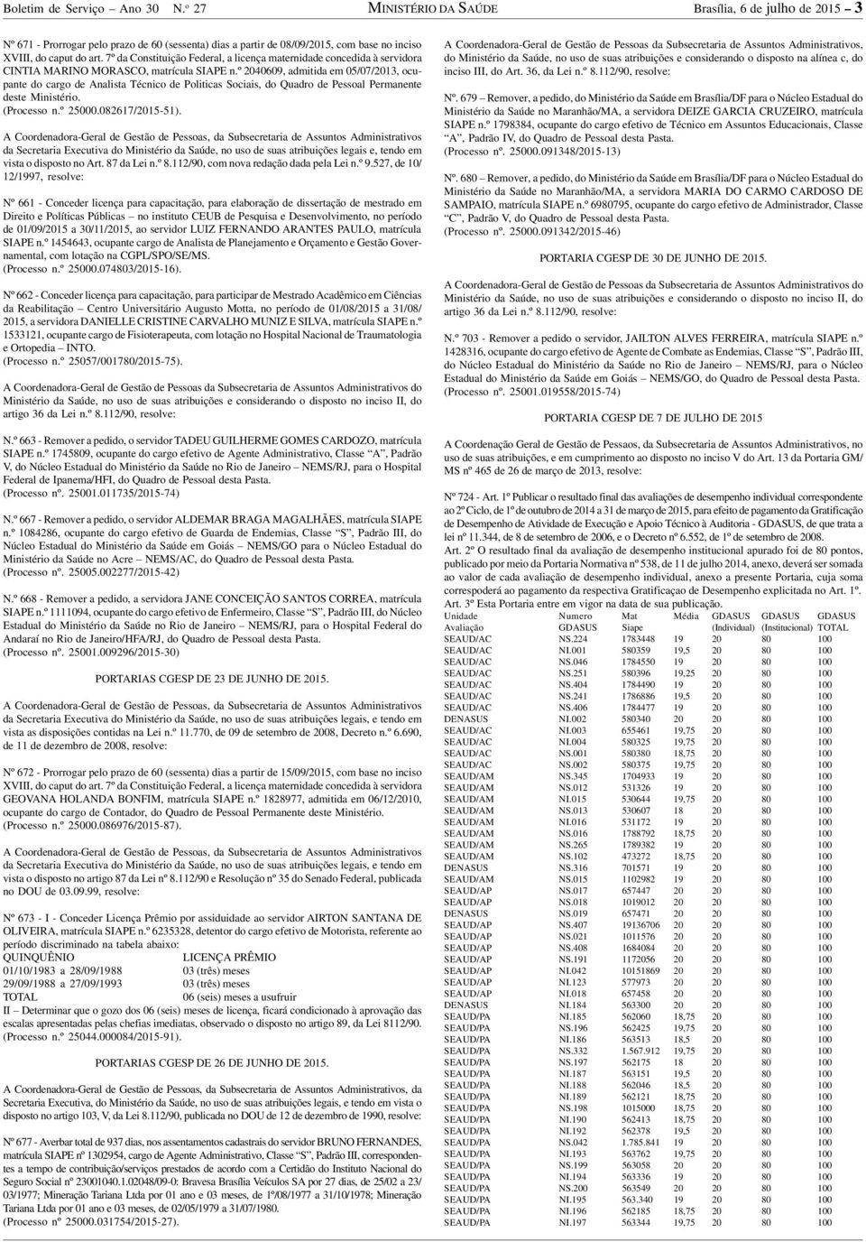 7º da Constituição Federal, a licença maternidade concedida à servidora CINTIA MARINO MORASCO, matrícula SIAPE n.