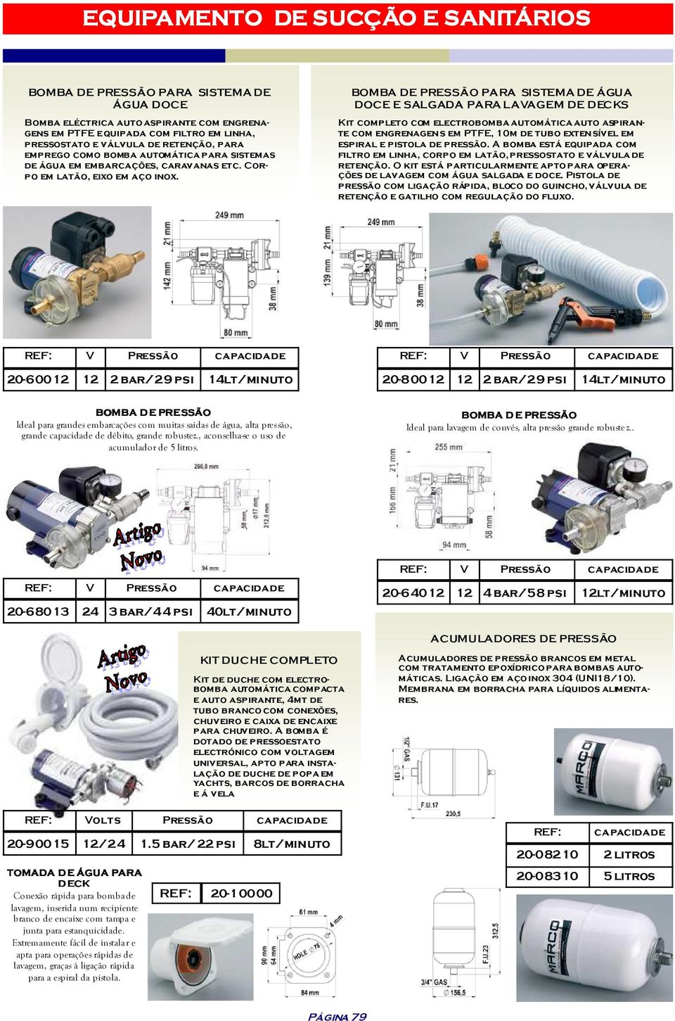 DE PRESSÃO PARA SISTEMA DE ÁGUA DOCE E SALGADA PARA LAVAGEM DE DECKS Kit completo com electrobomba automática auto aspirante com engrenagens em PTFE, 10m de tubo extensível em espiral e pistola de