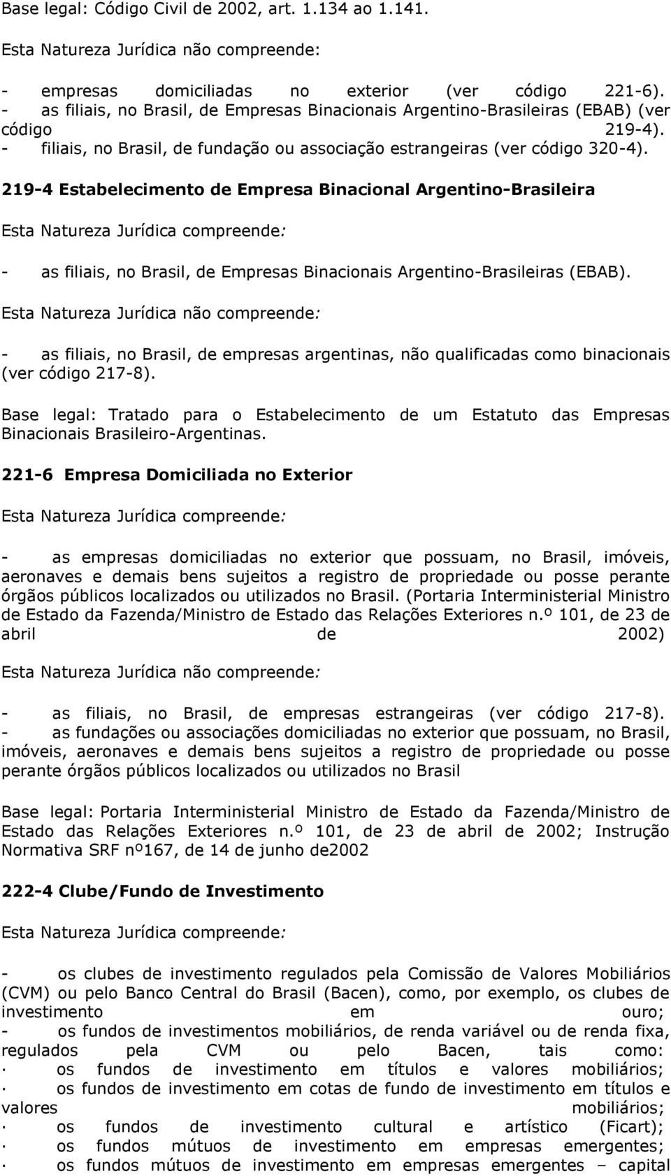 219-4 Estabelecimento de Empresa Binacional Argentino-Brasileira - as filiais, no Brasil, de Empresas Binacionais Argentino-Brasileiras (EBAB).