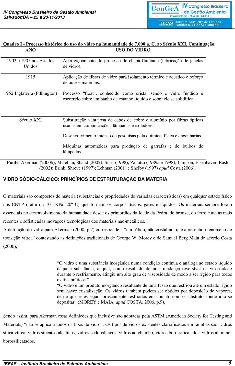 1915 Aplicação de fibras de vidro para isolamento térmico e acústico e reforço de outros materiais.