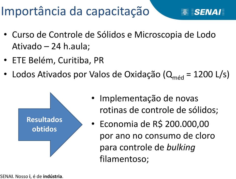 L/s) Resultados obtidos Implementação de novas rotinas de controle de sólidos;