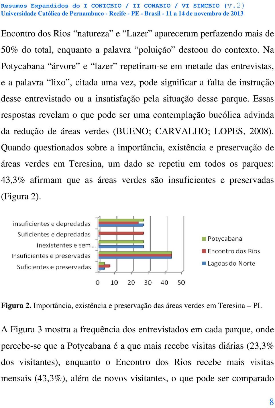 parque. Essas respostas revelam o que pode ser uma contemplação bucólica advinda da redução de áreas verdes (BUENO; CARVALHO; LOPES, 2008).