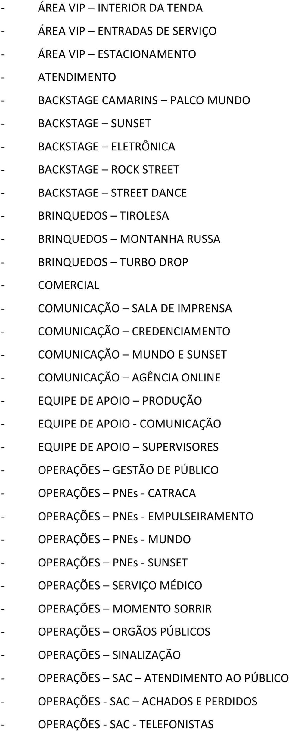 - COMUNICAÇÃO AGÊNCIA ONLINE - EQUIPE DE APOIO PRODUÇÃO - EQUIPE DE APOIO - COMUNICAÇÃO - EQUIPE DE APOIO SUPERVISORES - OPERAÇÕES GESTÃO DE PÚBLICO - OPERAÇÕES PNEs - CATRACA - OPERAÇÕES PNEs -