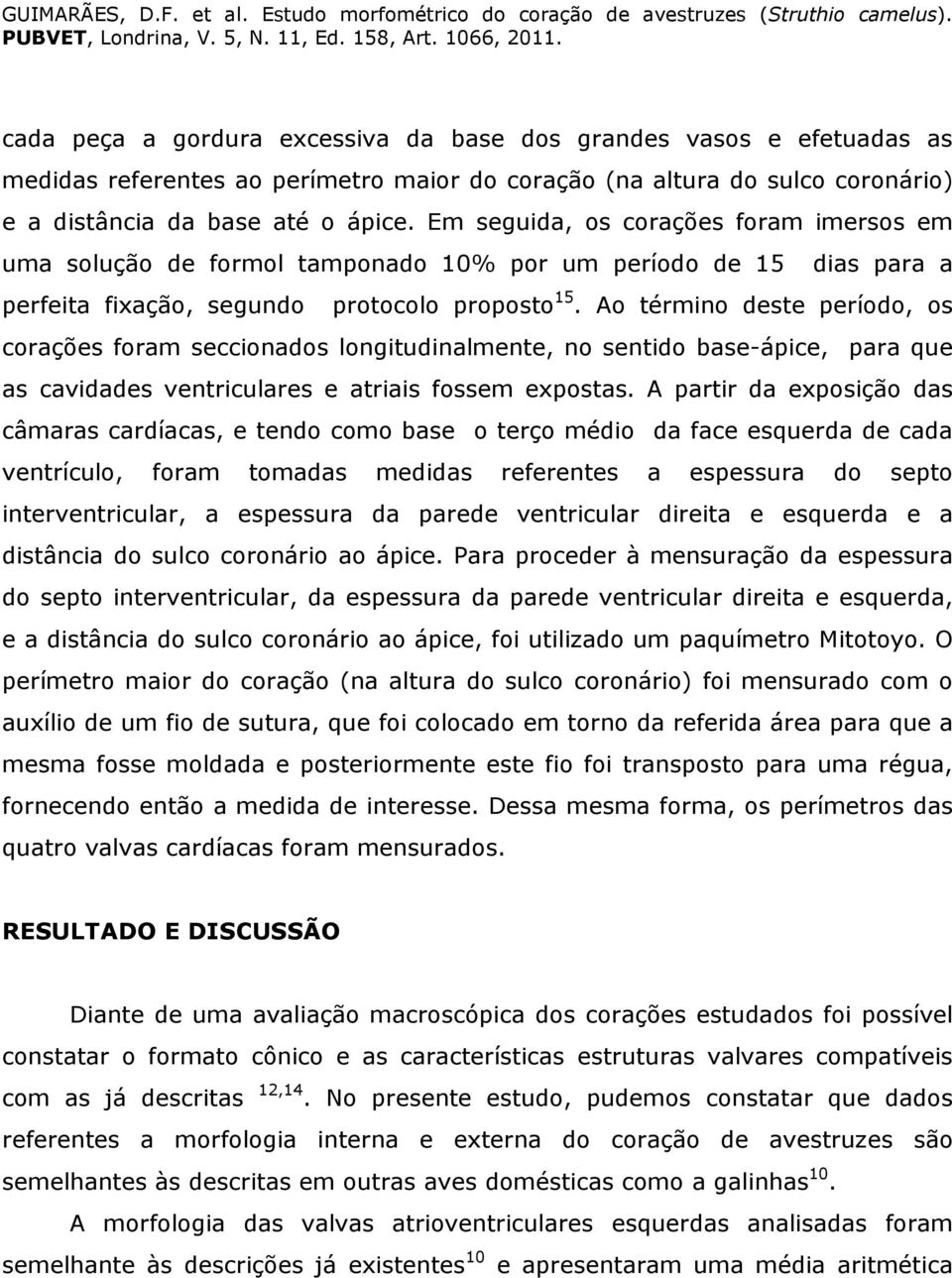 Ao término deste período, os corações foram seccionados longitudinalmente, no sentido base-ápice, para que as cavidades ventriculares e atriais fossem expostas.