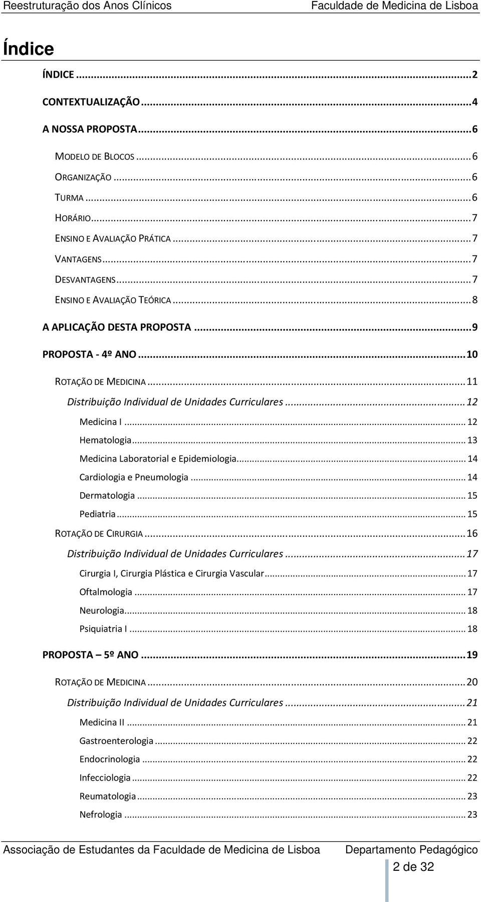 ..13 Medicina Laboratorial e Epidemiologia...14 Cardiologia e Pneumologia...14 Dermatologia...15 Pediatria...15 ROTAÇÃO DE CIRURGIA...16 Distribuição Individual de Unidades Curriculares.