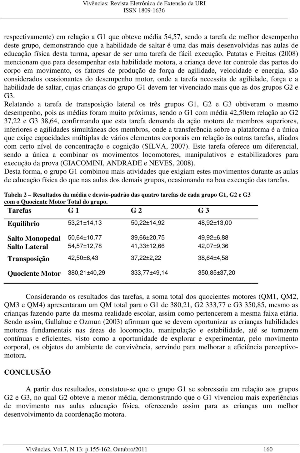 Patatas e Freitas (2008) mencionam que para desempenhar esta habilidade motora, a criança deve ter controle das partes do corpo em movimento, os fatores de produção de força de agilidade, velocidade