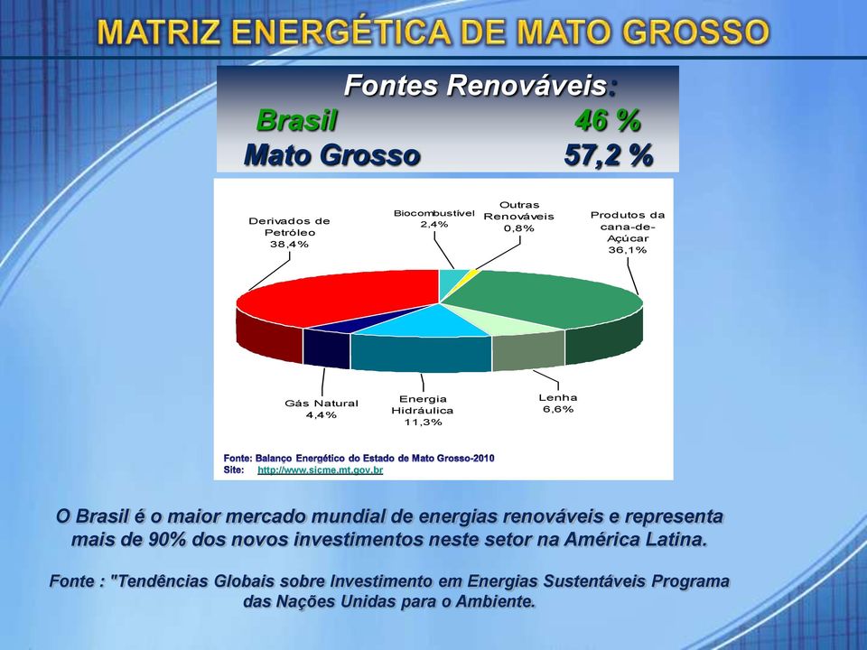 br O Brasil é o maior mercado mundial de energias renováveis e representa mais de 90% dos novos investimentos neste setor